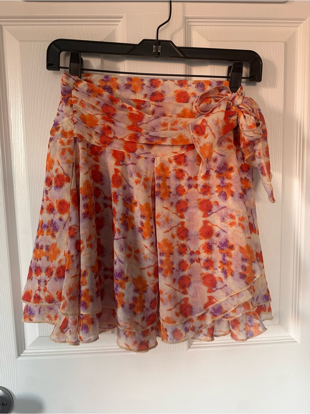 aerie Cream Floral Tie-Waist Chiffon Skirt in Orange & Purple